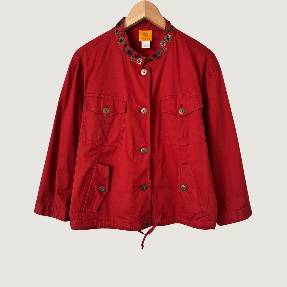 Ruby Rd Womens Orange Red Utility Jacket Studded Mock Neck Size 18 RN